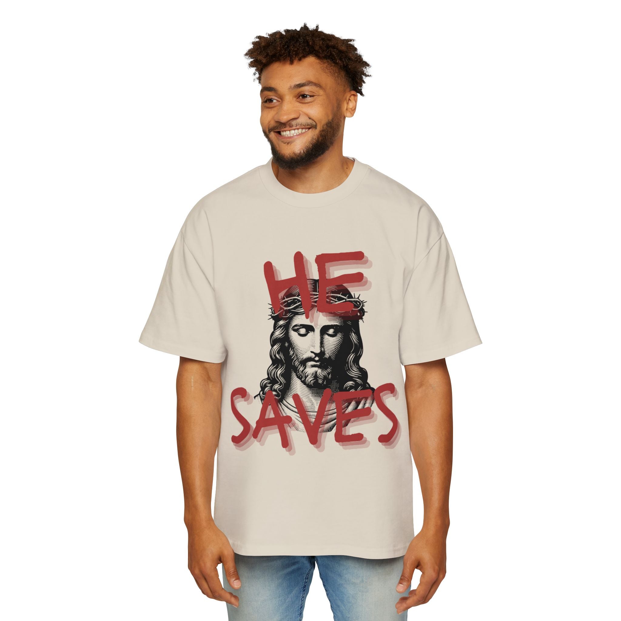 'He Saves' Heavy Oversized Tee - Christian Streetware