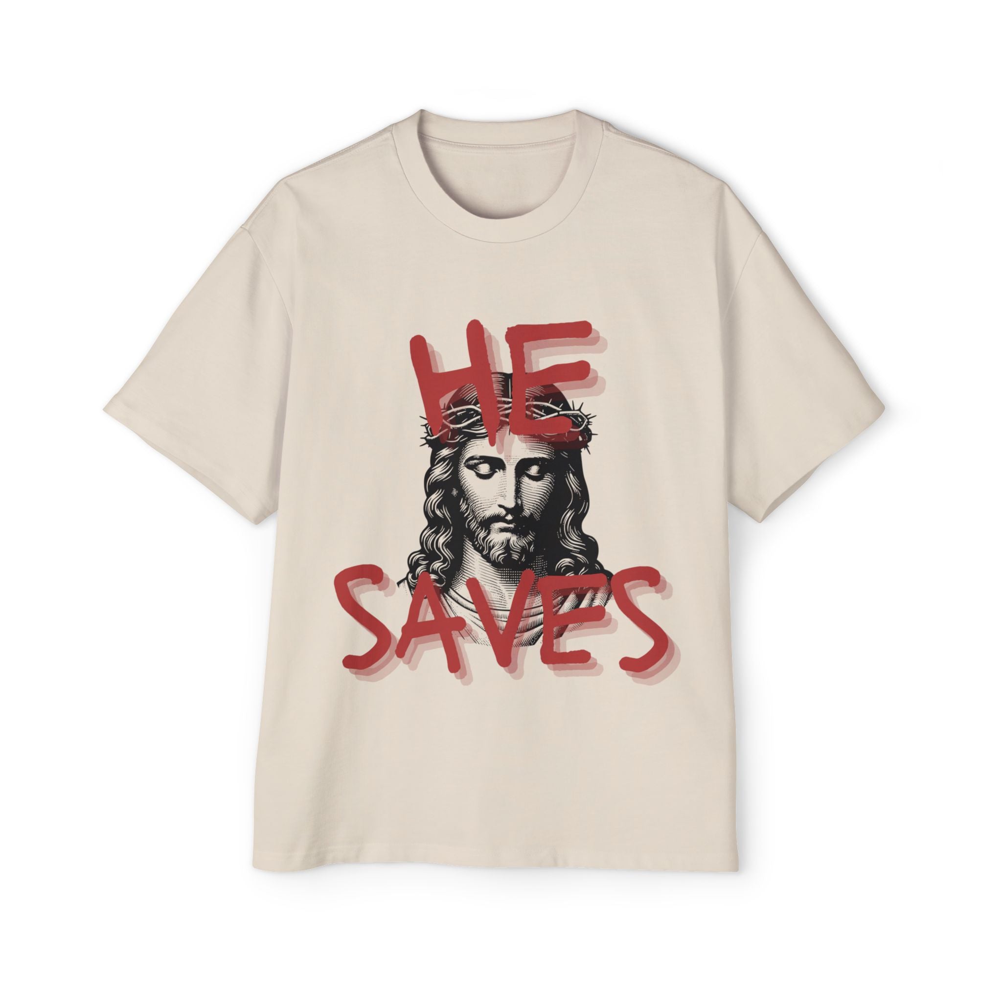'He Saves' Heavy Oversized Tee - Christian Streetware