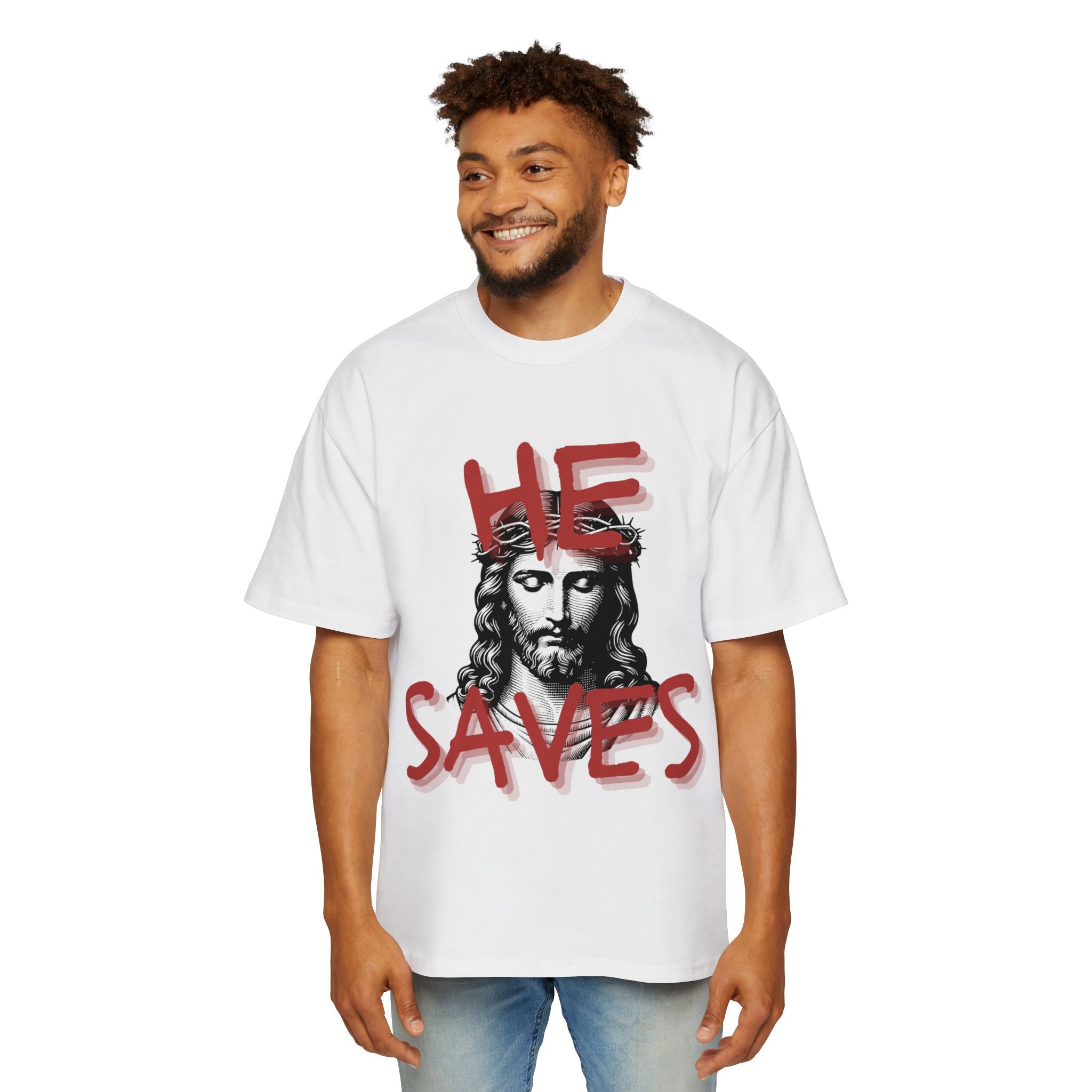 'He Saves' Heavy Oversized Tee - Christian Streetware