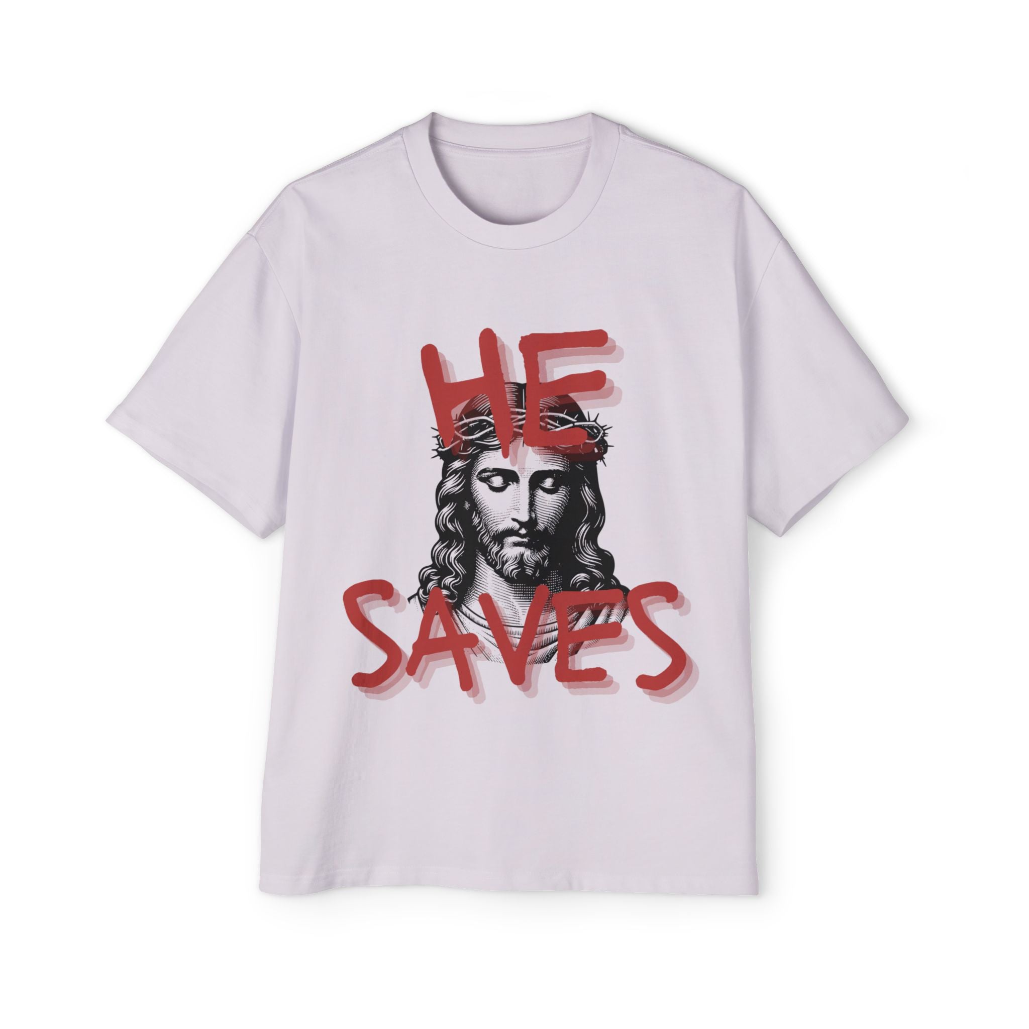 'He Saves' Heavy Oversized Tee - Christian Streetware