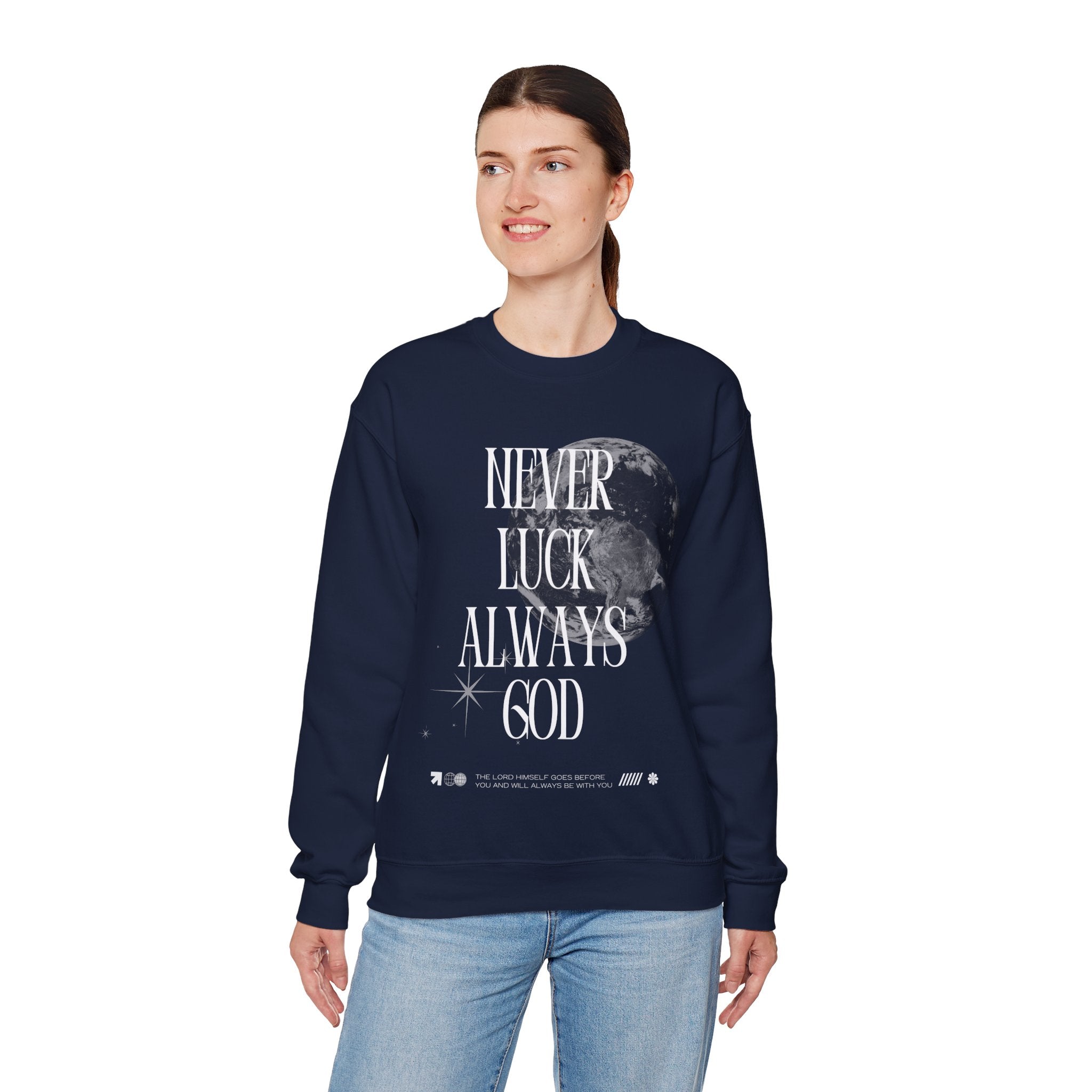 ‘Never luck’ Heavy Blend™ Crewneck - Christian streetwear