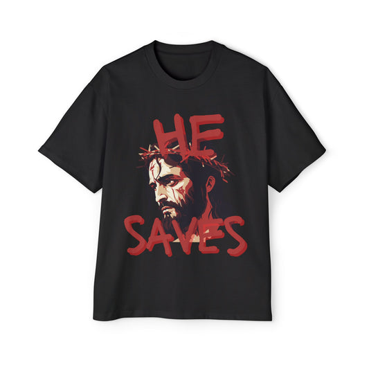 'He Saves V2' Heavy Oversized Tee - Christian Streetwear