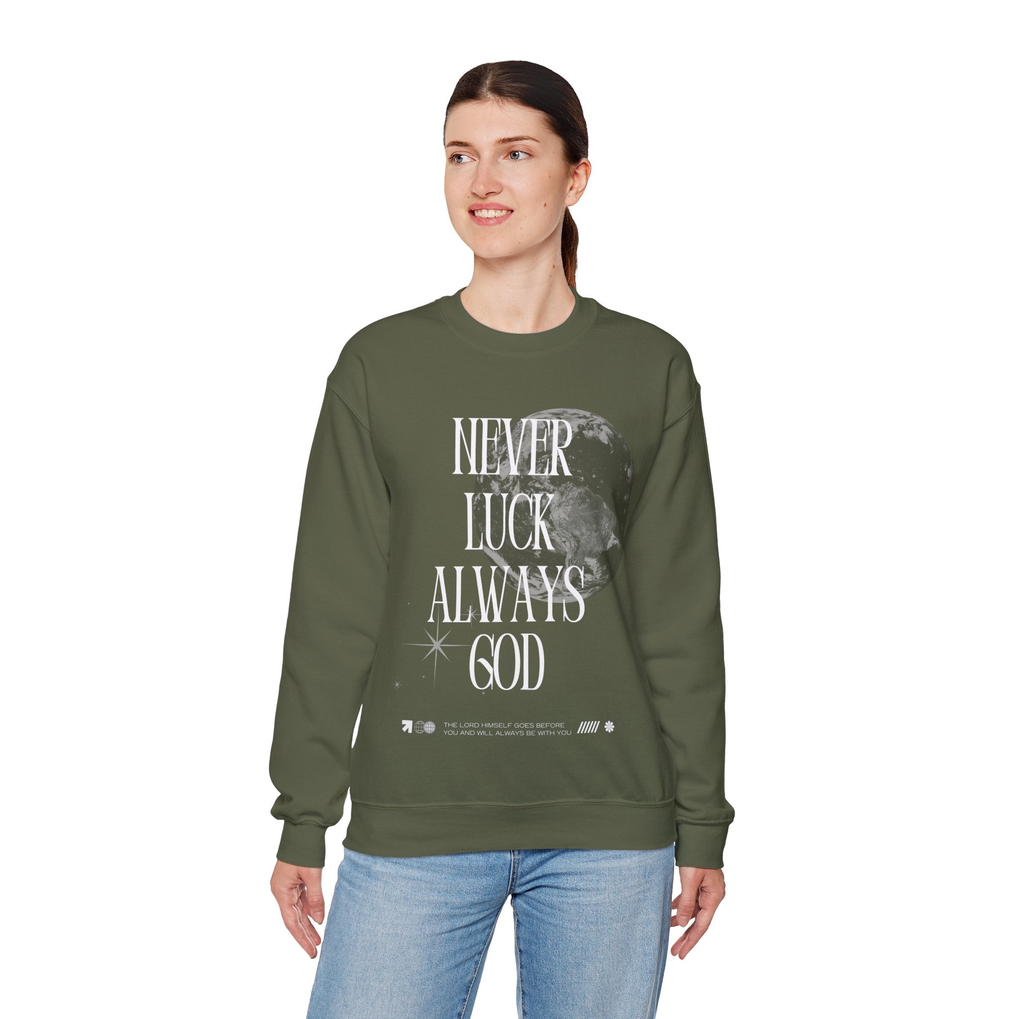 ‘Never luck’ Heavy Blend™ Crewneck - Christian streetwear