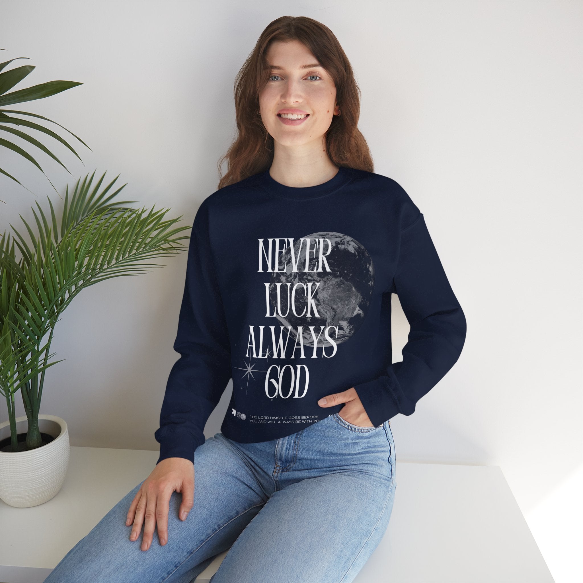 ‘Never luck’ Heavy Blend™ Crewneck - Christian streetwear