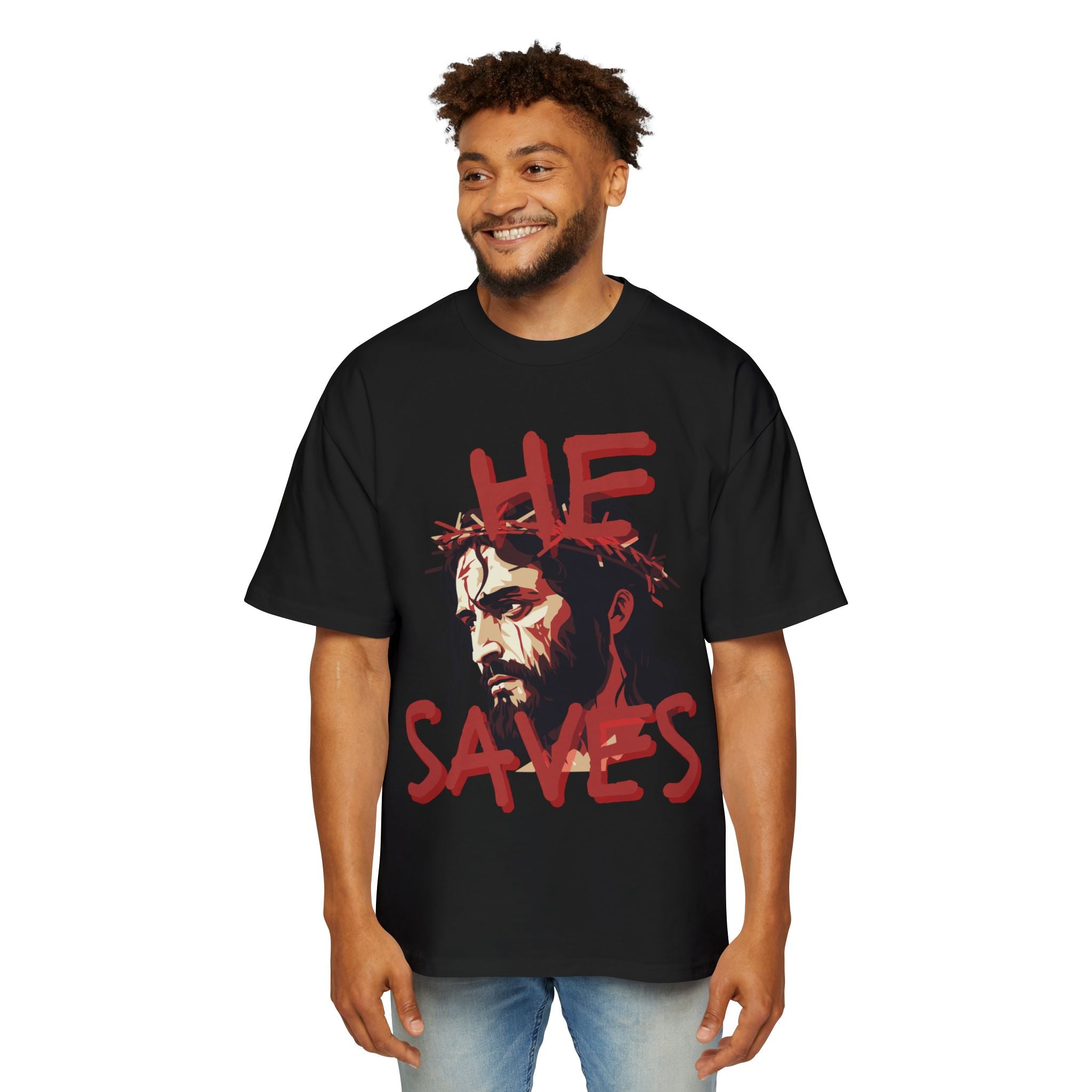 'He Saves V2' Heavy Oversized Tee - Christian Streetwear