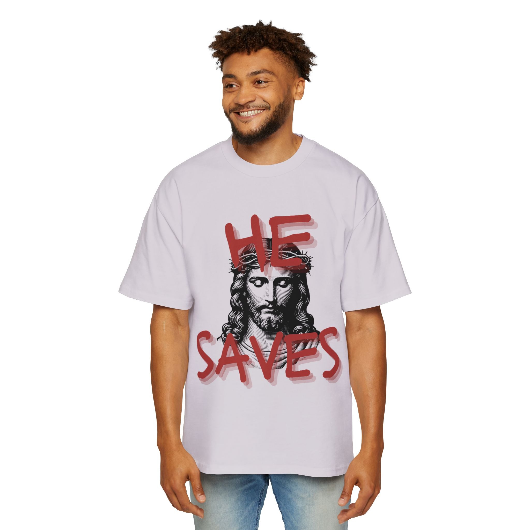 'He Saves' Heavy Oversized Tee - Christian Streetware