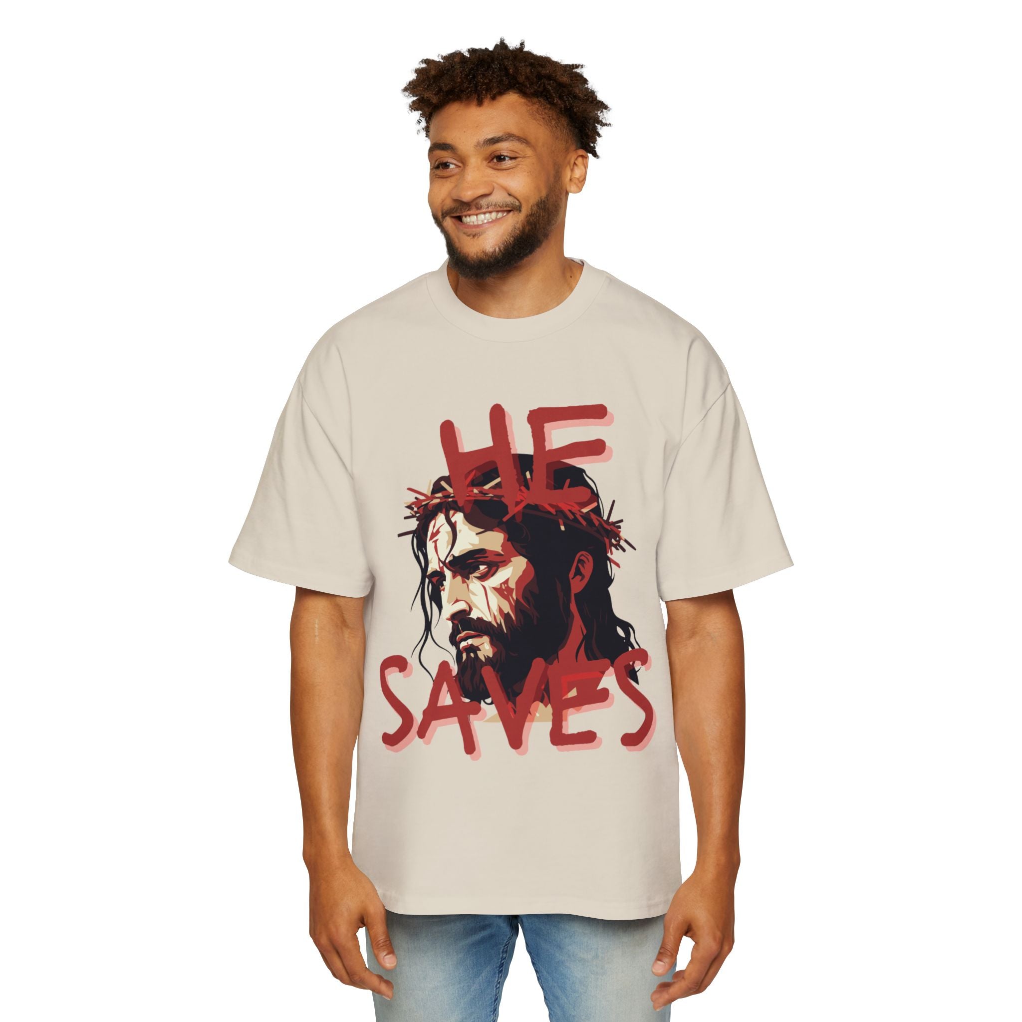 'He Saves V2' Heavy Oversized Tee - Christian Streetwear