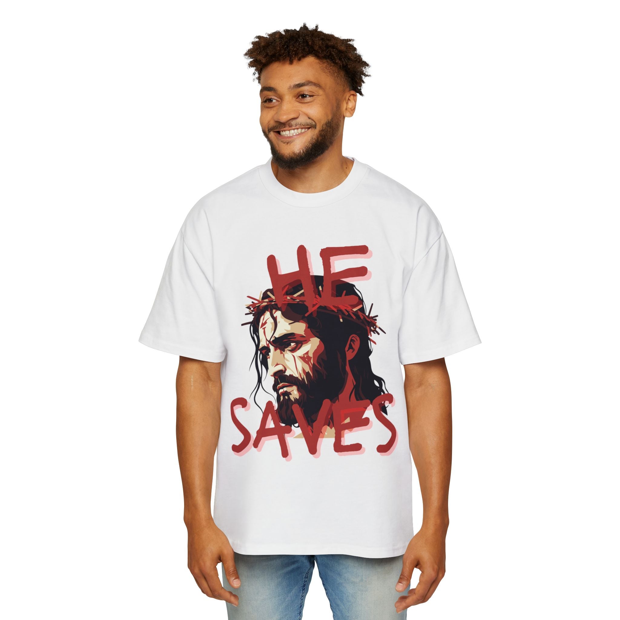 'He Saves V2' Heavy Oversized Tee - Christian Streetwear