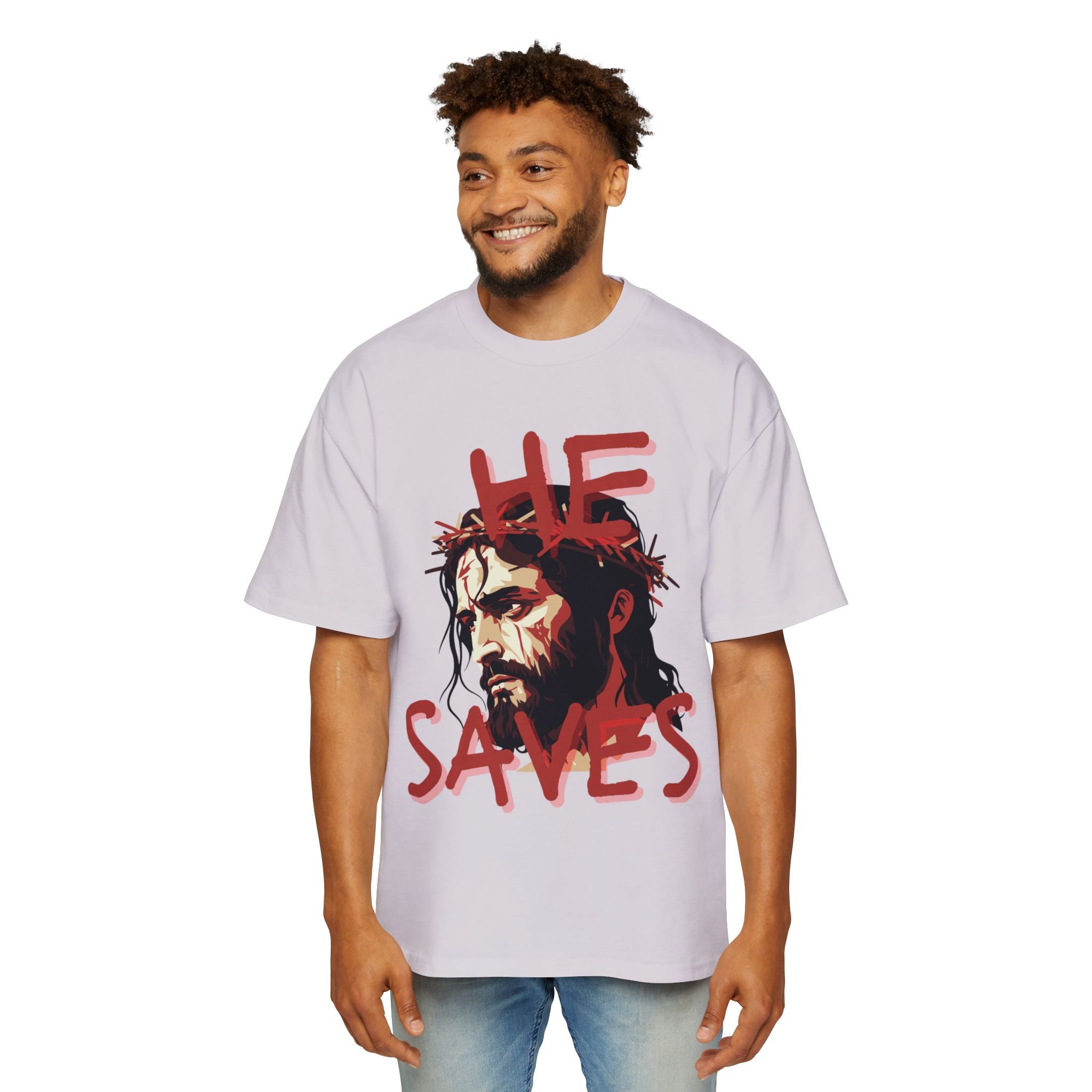 'He Saves V2' Heavy Oversized Tee - Christian Streetwear